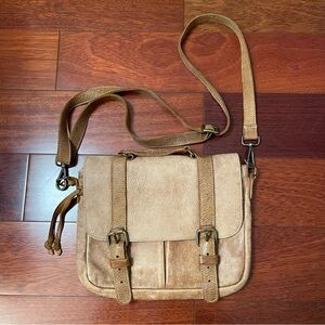 ROOTS Canada Leather Messenger‎ Crossbody Shoulder Bag Purse Distressed Brown B1